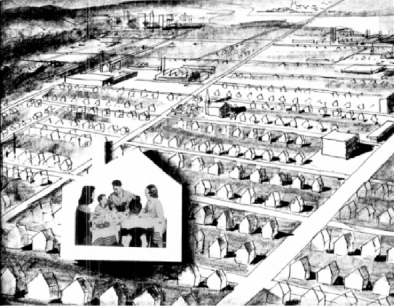 Didactic graphics portrayed city planning processes as an extension of nuclear family dynamics, appealing to the residents of the then emergent American suburbia.